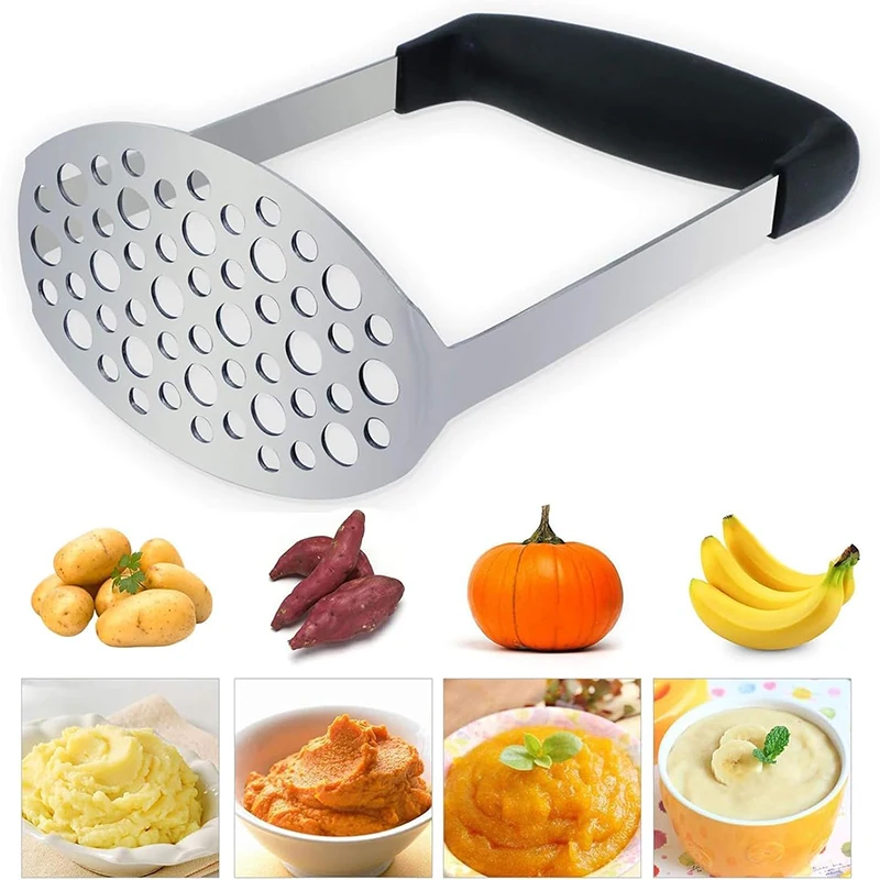 Kartoffelstampfer aus Edelstahl, kreativer Kartoffelstampfer mit rutschfestem Griff, Kartoffelbrecher, Knoblauch, Obstpresse, Küchenhelfer