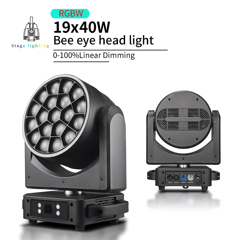 

19x40W Bee Eye Moving Head Light RGBW LED Fieryzeal Beam Wash Light DMX512 for Bar Club Party Disco Stage Effect Light