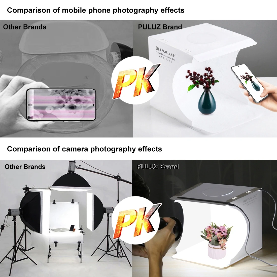 PULUZ 20cm Mini 2 LED Panels Folding Portable 1100LM Light Photo Lighting Studio Shooting Tent Box Kit with 6 2 Colors Backdrops