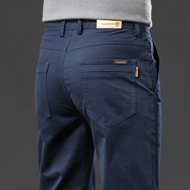 

97% Cotton Spring Autumn Men's Clothing Business Trousers Men Straight Casual Pants Men's Pants Cotton Black Gray Khaki Brand