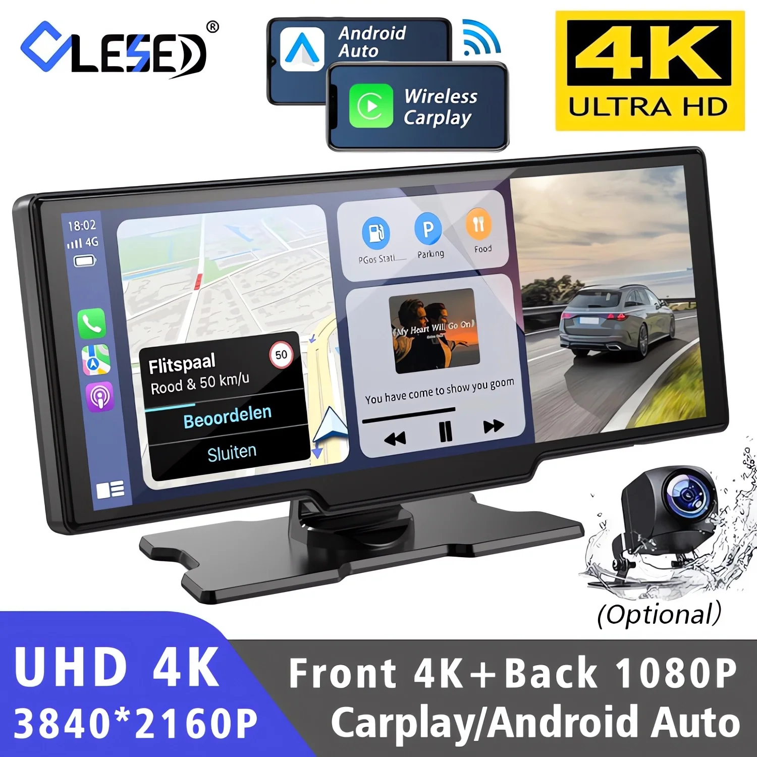 Car Dvr 10.26 Inch 4K 3840*2160P Carplay Android Auto Dash Cam GPS 5G WIFI FM BT Dual Lens Camera Dashcam Drive Recorder
