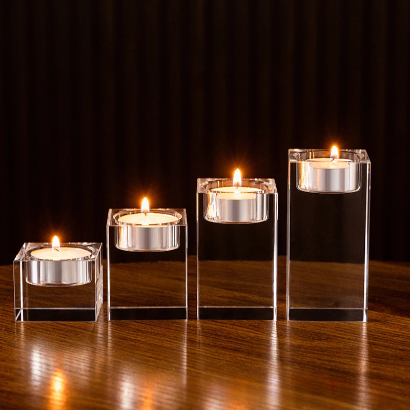 Crystal Tea Light Candle Holder, Square Glass Wish Candle Stand for Wedding, Dining, Living Room Decor Height 4,6, 8,10,12cm