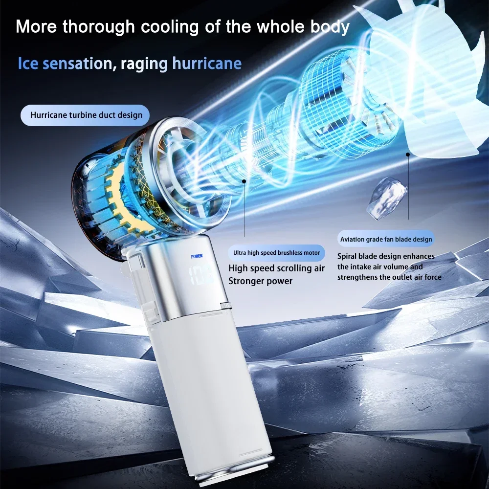 مروحة تبريد محمولة للغاية مع كابل تمديد مدمج وبطارية ذات سعة كبيرة، مروحة محمولة عالية السرعة للشحن