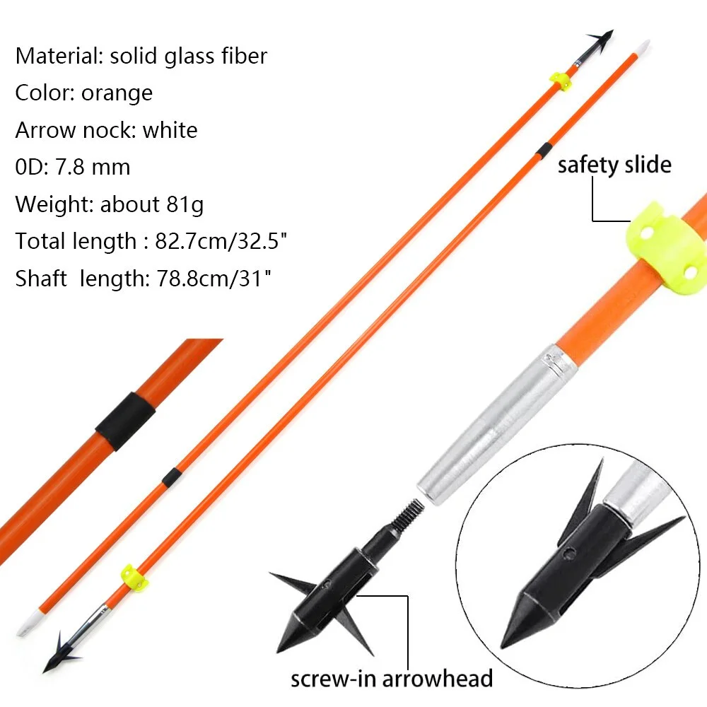 Bowfishing Arrows 6pcs Solid Fiberglass Replaceable Broadheads Safety Slides for Hunting Fishing Outdoor Shooting Practice Use view 3