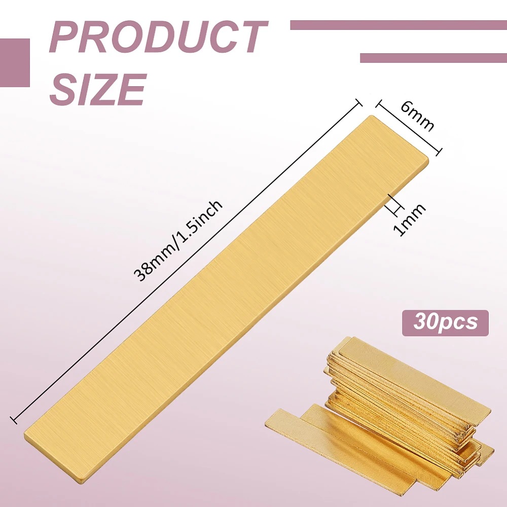 30Pcs H62 Brass Sheets Metal Stamping Rectangle Blanks Brass Bracelet Blanks for Metal Stamping Engraving and DIY Necklace