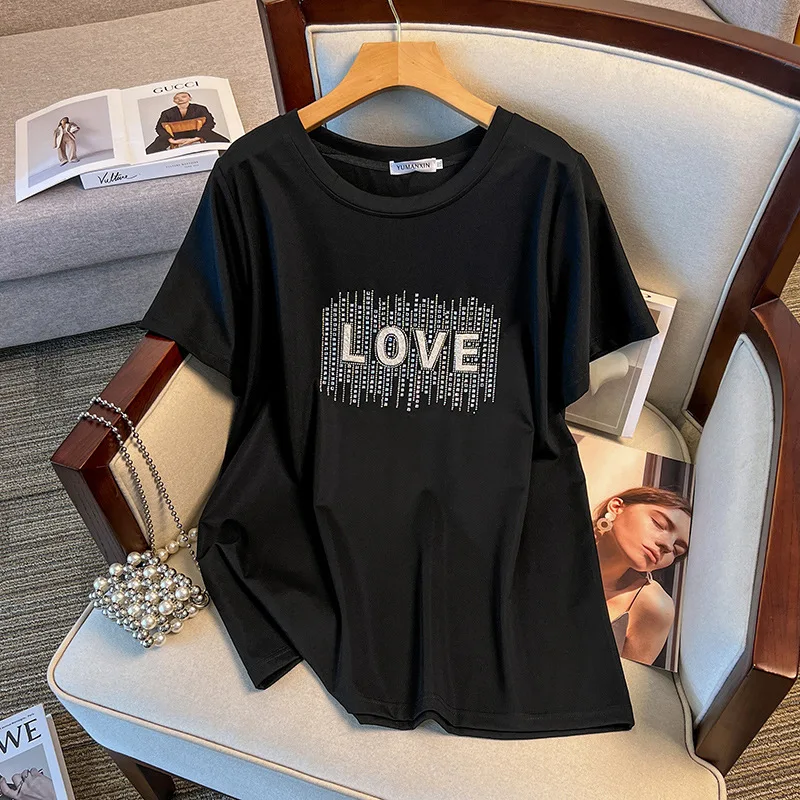 100/150/175kg 4XL 5XL 6XL 7XL Round Neck Plus Size Women Clothing Slimming Loose Medium Long Length Short Sleeved T-shirt Women