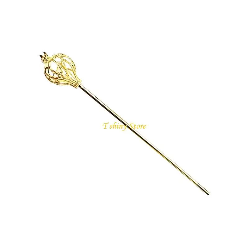 N58F Golden Royal Scepter Round Top Cosplay Queen Staff For Theatrical Performances