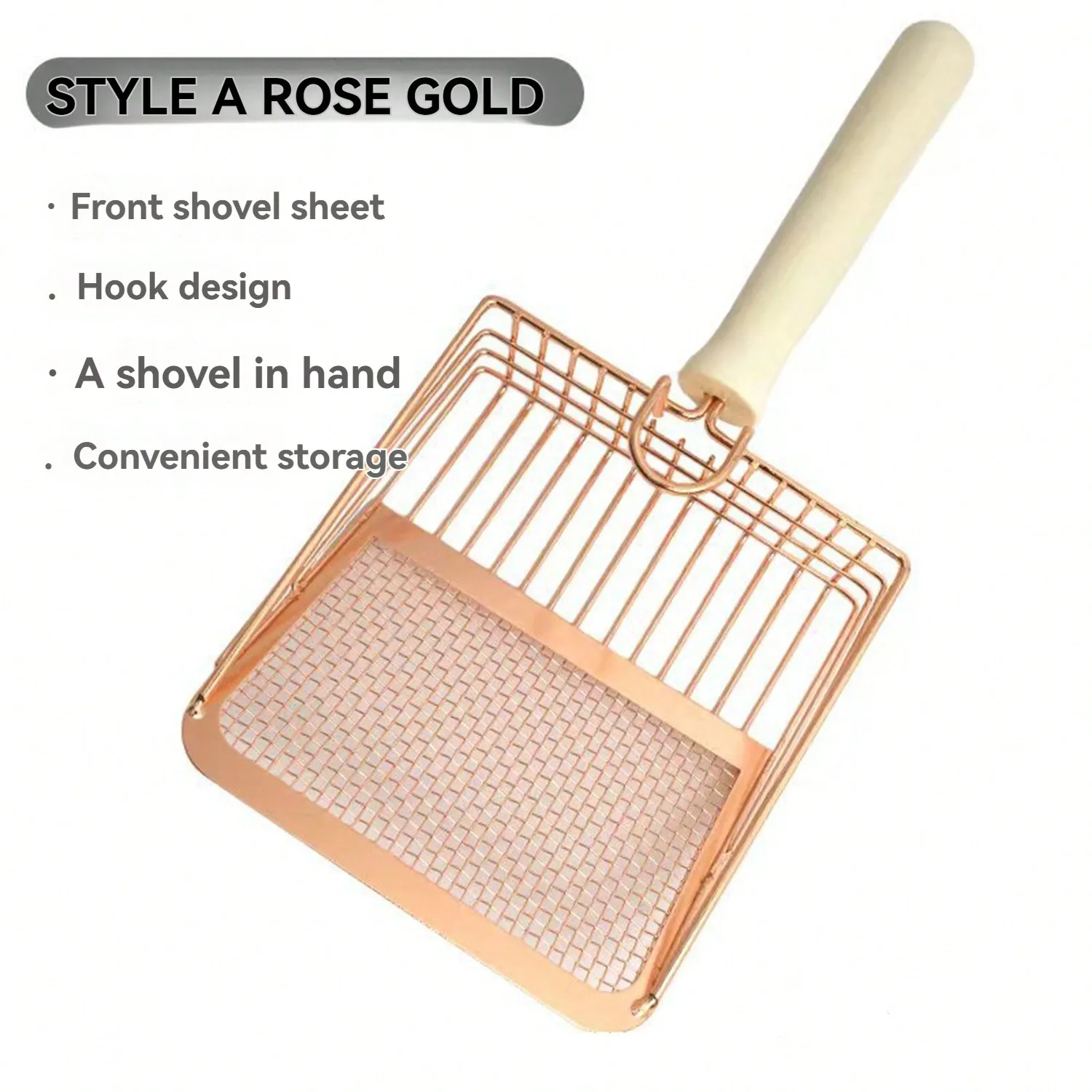 مغرفة فضلات القطط، مغرفة فضلات القطط سريعة الغربلة مع حامل حامل، مغرفة أنبوب من الفولاذ المقاوم للصدأ مع مقبض خشبي مريح