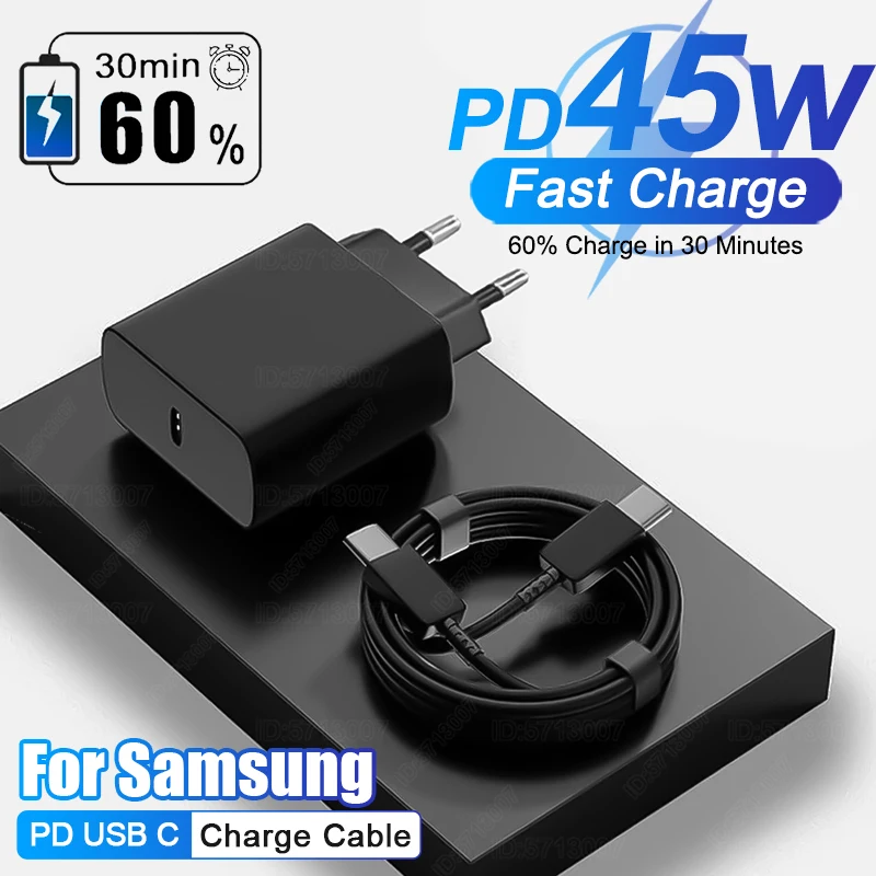 PD 45W For Samsung Super Fast Charger For Samsung Galaxy S23 S22 S21 S20 S24 Ultra Plus A54 5G Phone Charger Fast Charging Cable