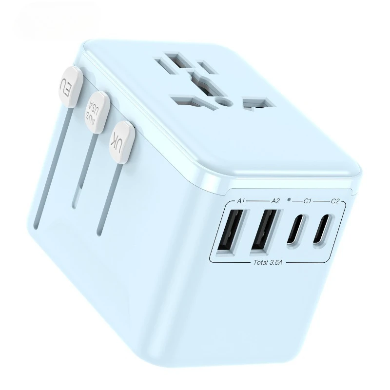 2026 Universal Travel Adapter 2A2C Dual USB Fast Charge Multi Outlets EU US Plug Portable Socket