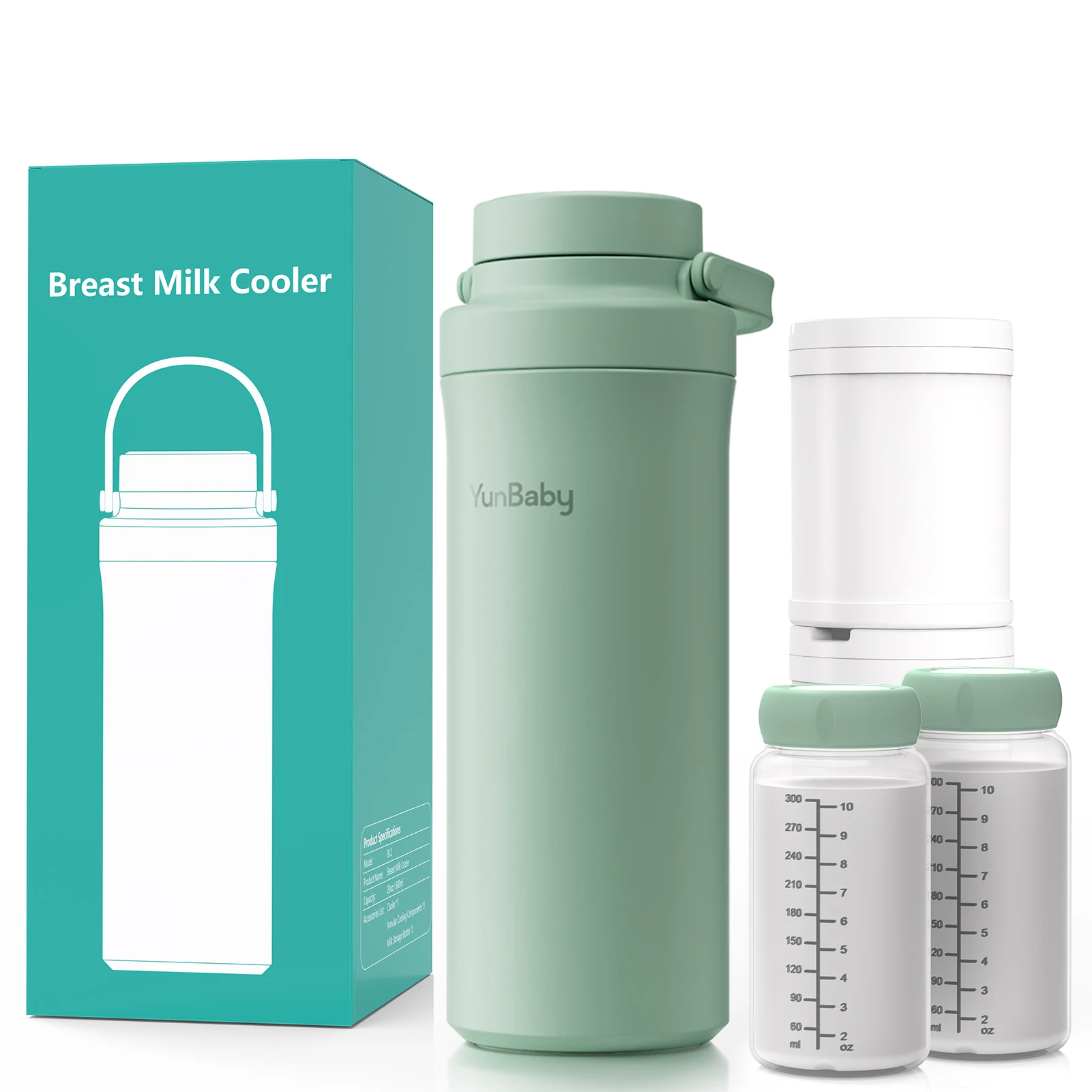 

YunBaby 22oz Breast Milk Cooler - 30-Hour Ice Retention with 2 Storage Bottles & Ice Pack