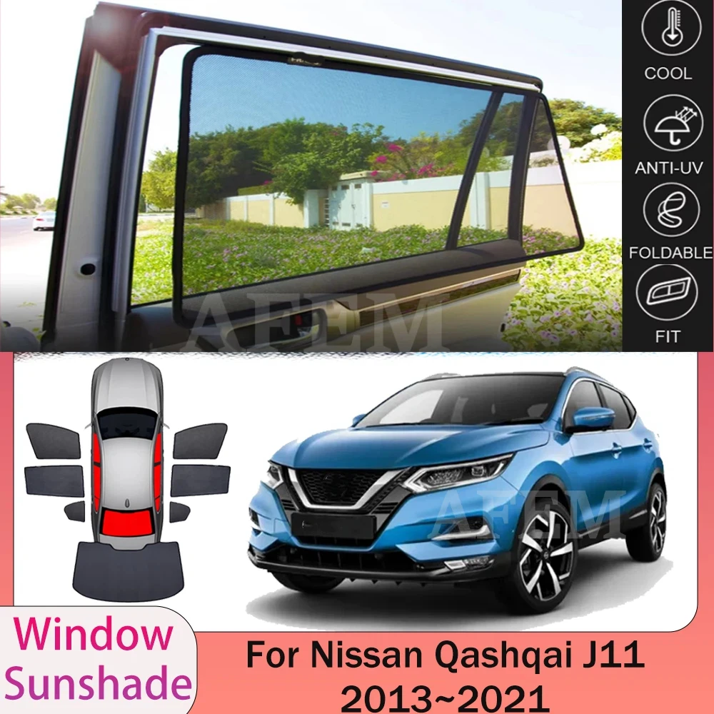 Pare-soleil magnétique en maille pour vitres latérales de voiture Nissan Qashqai J11 2013~2021 2016 2017 2018 2019 2020 - Accessoires de protection solaire