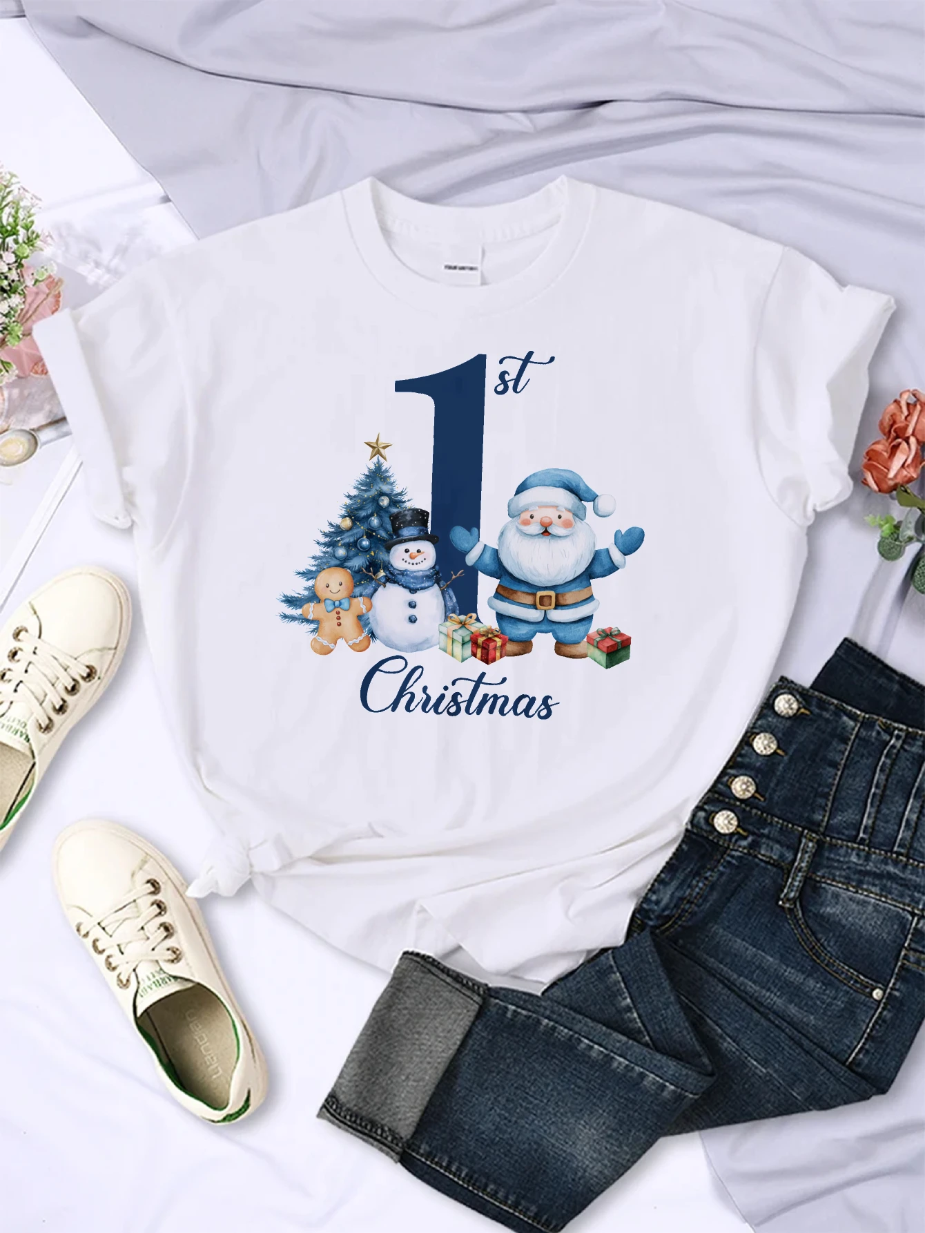 T-shirt col rond unisexe par Sublimation de noël, confortable, coupe ample, imprimé, mode de noël pour tout l'ancien