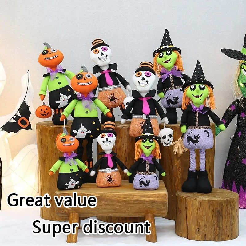 

Мультяшное украшение на Хэллоуин, детские плюшевые игрушки, голова тыквы, милая кукла, скелет, кукла-ведьма, набор украшений, аксессуары для дома