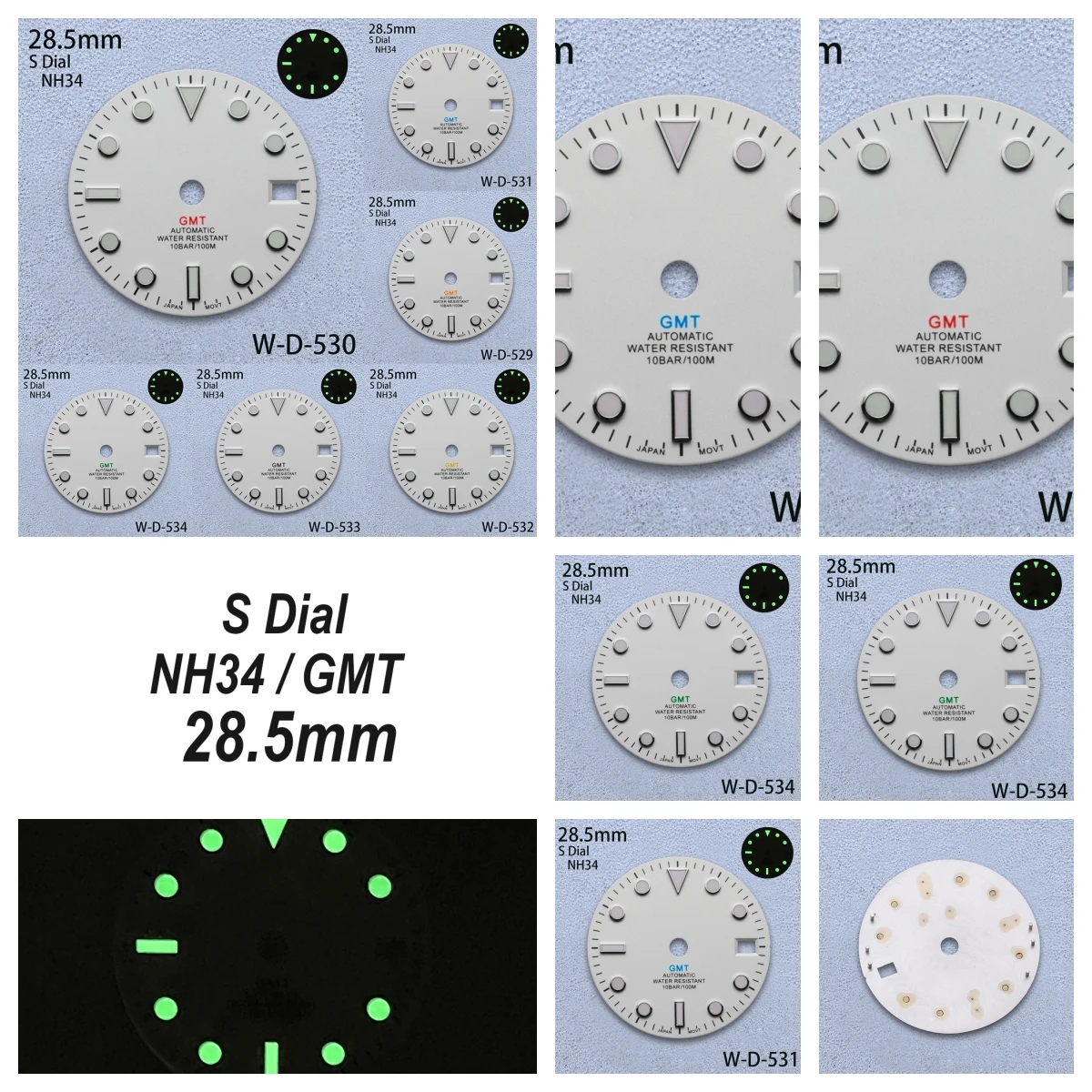 

28.5mm S Logo White GMT Dial Fit NH34 Movement Green Luminous Matte High-Quality Watch Modified Accessories