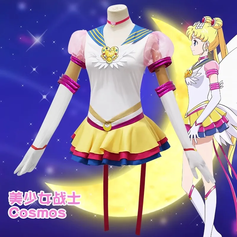 Anime Sailor Moon Cosplay Costume Tsukino Usagi Uniform Dress Outfits Cosplay Yellow Wig Halloween Carnivl Party Women Kids view 3