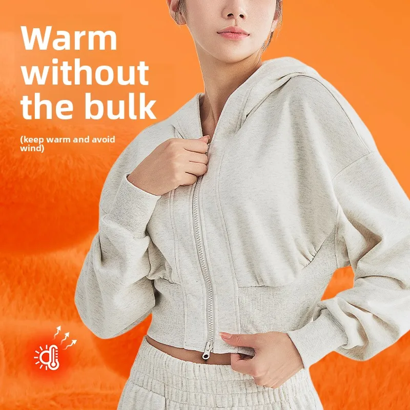 Vêtements de Yoga à capuche d'hiver, haut de course, de sport, court, à manches longues, Slim, vêtements de Fitness, veste pour femmes