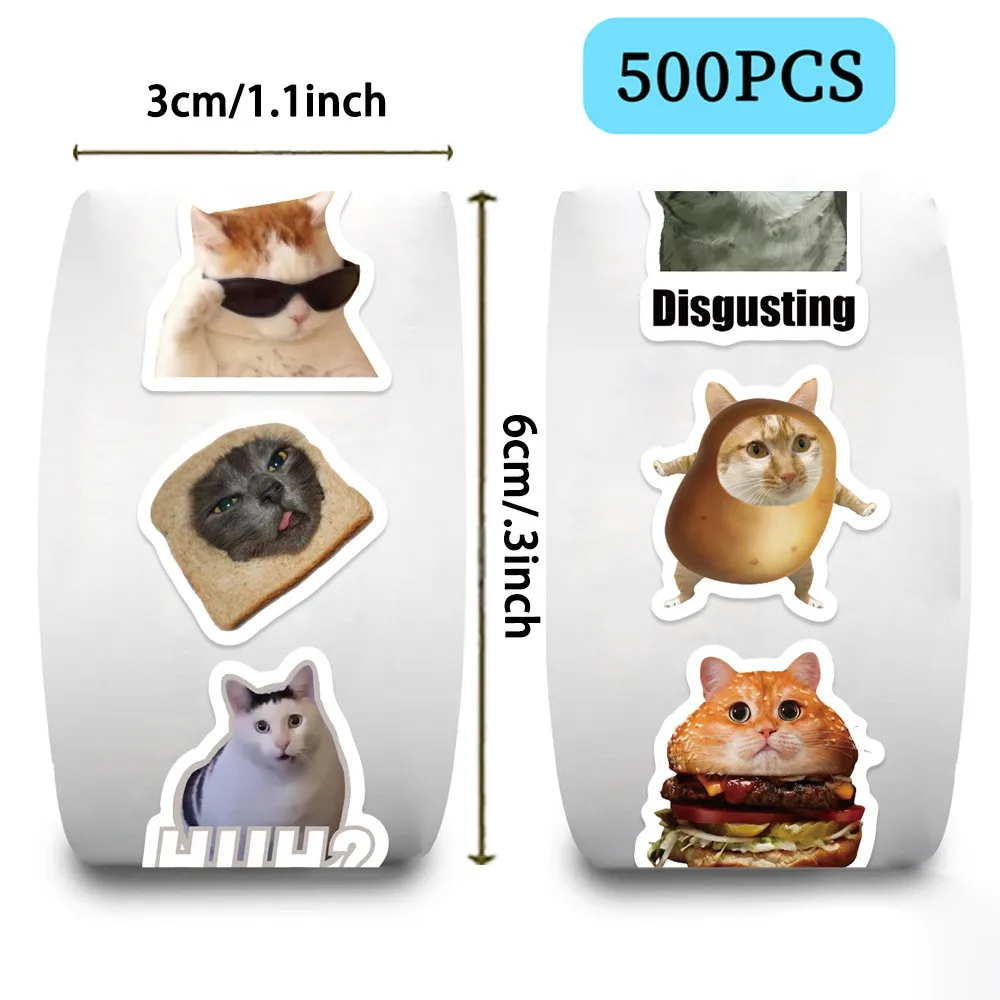 

500Pcs/Roll Hot-Selling Cat Emoji Washi Tape - Funny Feline Decor for Journal & Envelope Sealing AnimeWorlds Store