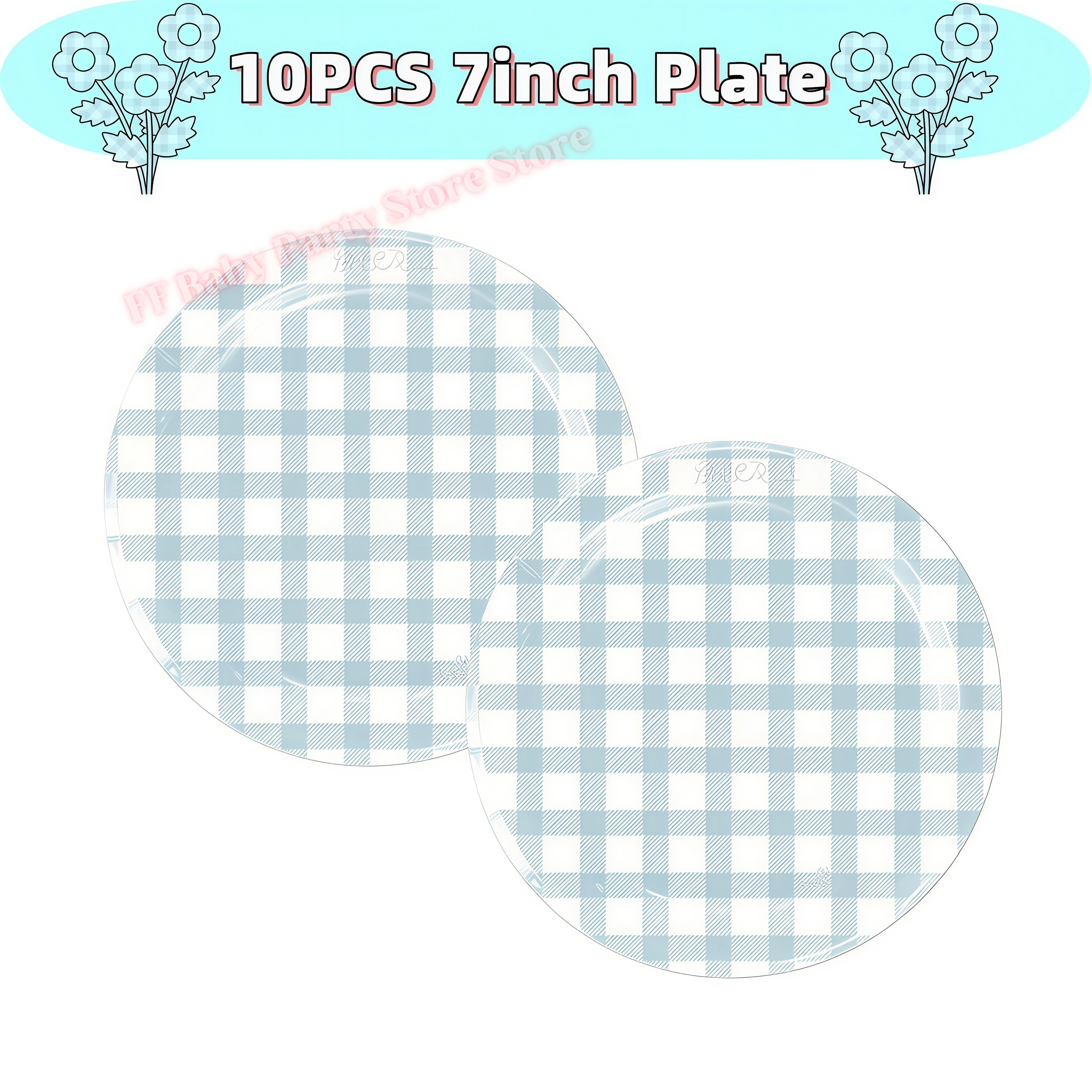 Blaues Gitter-Motiv Geburtstagsdekoration Party Papierservietten Becher Teller Tischdecke für Mädchen Gastgeschenke Babyparty Zubehör Geschenk – Detail 4
