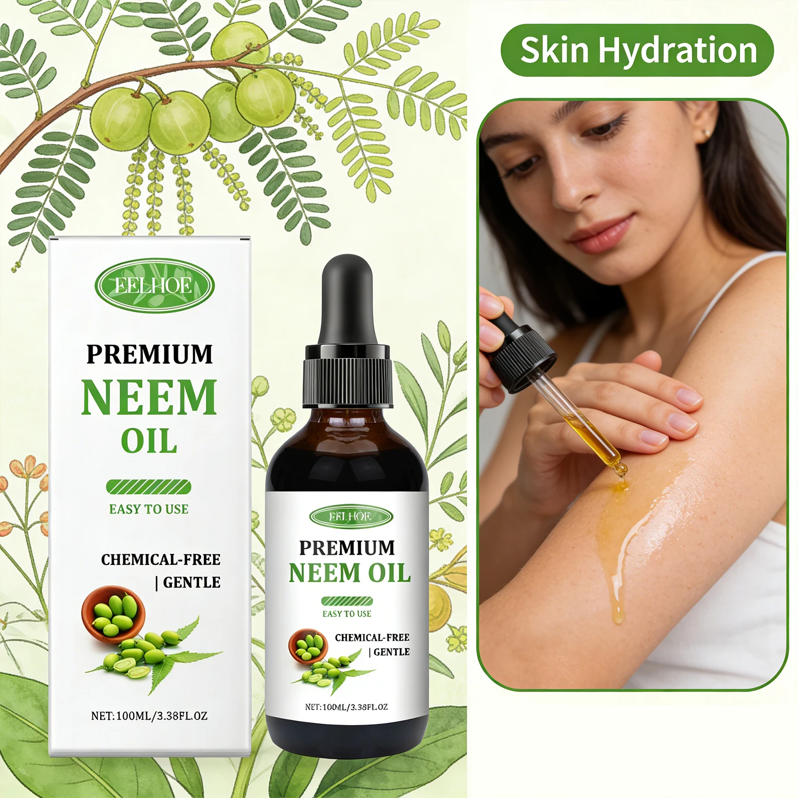 Premium Neem Oil Activating Hair Follicles Stimulate Hair Growth Deeply Moisturizing Skin Nourish Nail Surface Neem Massage Oil