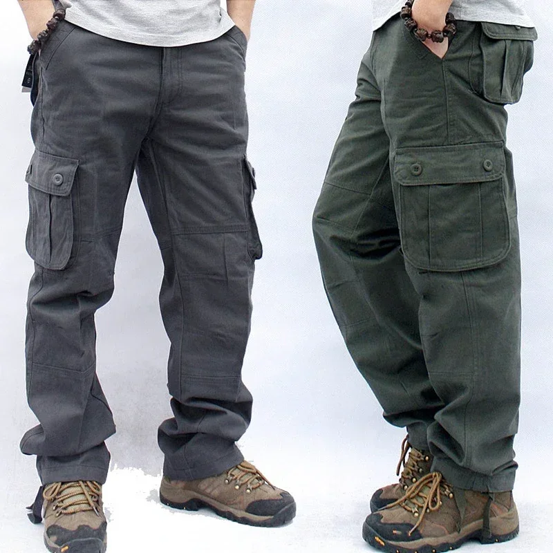 

Cargo Pants Men Military Work Overalls Loose Straight Tactical Trousers Multi-Pocket Baggy Casual Cotton Army Slacks Pants