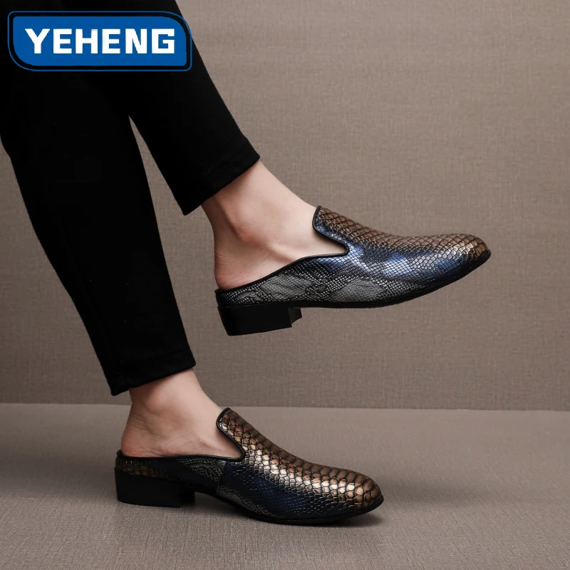 

New Designer Mens Multicolor Dress Leather Half Shoes Men Mules Sandals Casual Shoes Summer Lightweight Comfort Loafers Slippers