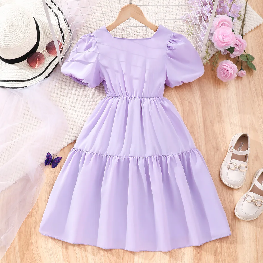 2024 Dress Teens Girl Clothes Summer Short Sleeve 8 9 10 11 12 Years Old Korean Style Casual Bow Tie Party Clothing For Women