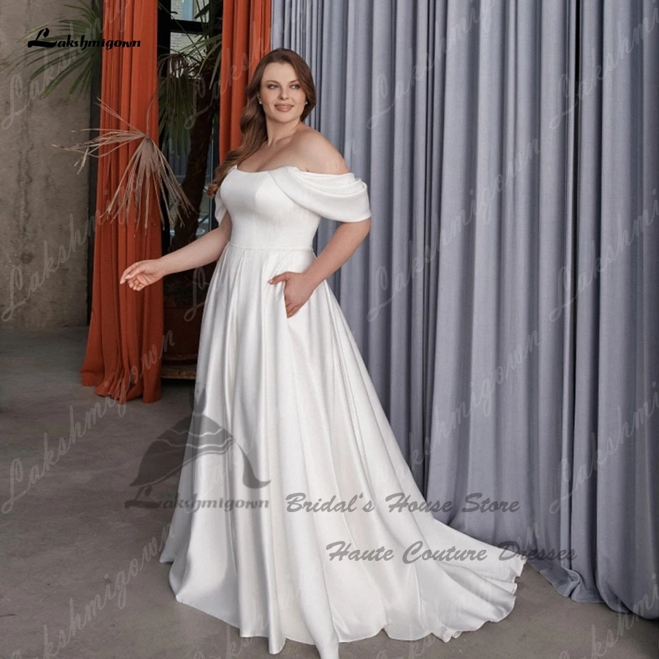 Lakshmigown-vestido de novia de satén con hombros descubiertos para mujer, traje de novia elegante con cordones en la espalda, talla grande, 2023