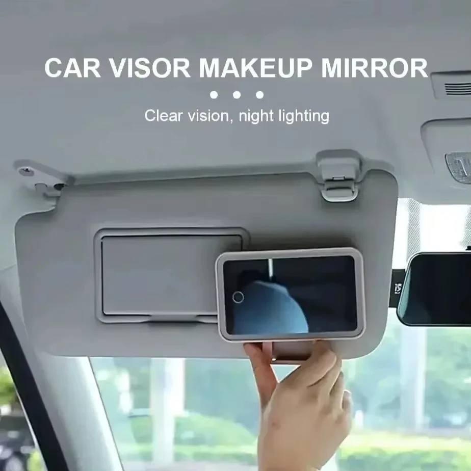 Car Interior Mirrors Sun Visor Plate LED HD Makeup Mirror for Girls Women Rechargeable Fill Light Universal Thin Vanity Mirror