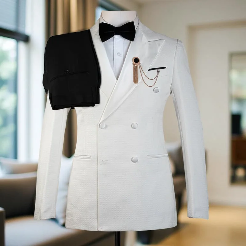 Costumes de mariage à carreaux Double boutonnage pour hommes, smoking de marié à revers, ensemble de costume 2 pièces, veste avec pantalon, costume de mode sur mesure