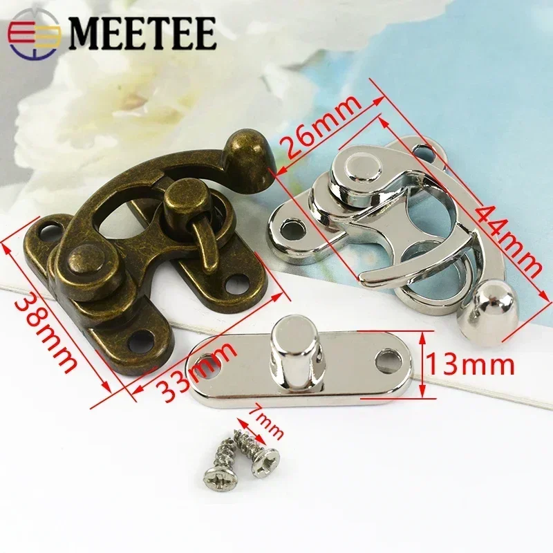 1-5Pcs Wine Gift Case Brass Lock Buckle Retro Wooden Box Screw Toggle Latch Women Bag Hasp Hook Locks Closure Clasp Accessories