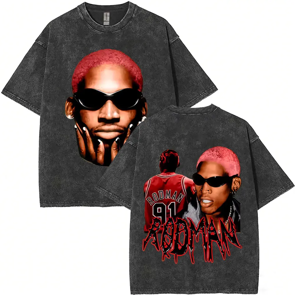 

Washed Vintage Dennis Rodman Big Face Graphic T-shirt The Worm T-shirts Men Women Fashion Hip Hop Oversized T Shirts Streetwear