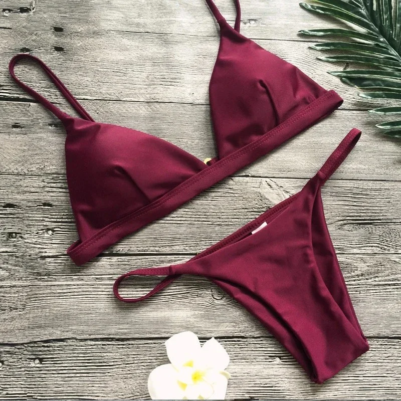 

Fashion Solid Bikini Set Swimwear Women Split Triangle Micro Bikini Brazilian Swimsuit 2025 New Beach Two Pieces Bathing Suit