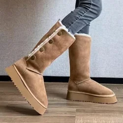 Ladies Shoes 2023 New Slip on Women's Boots Winter Round Toe Solid Warm Mid-Calf Mid Heel Water Proof Concise Casual High Boots