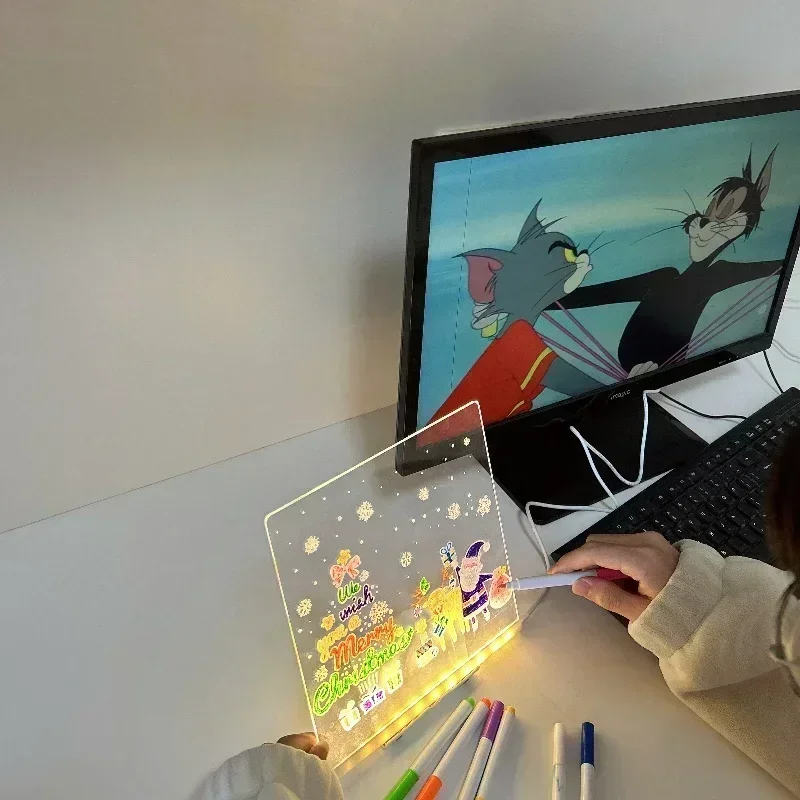 Creative LED Notebook Night Light USB Rewritable Message Board With Color Pen, Children's Warm Soft Light, Girlfriend Decoration