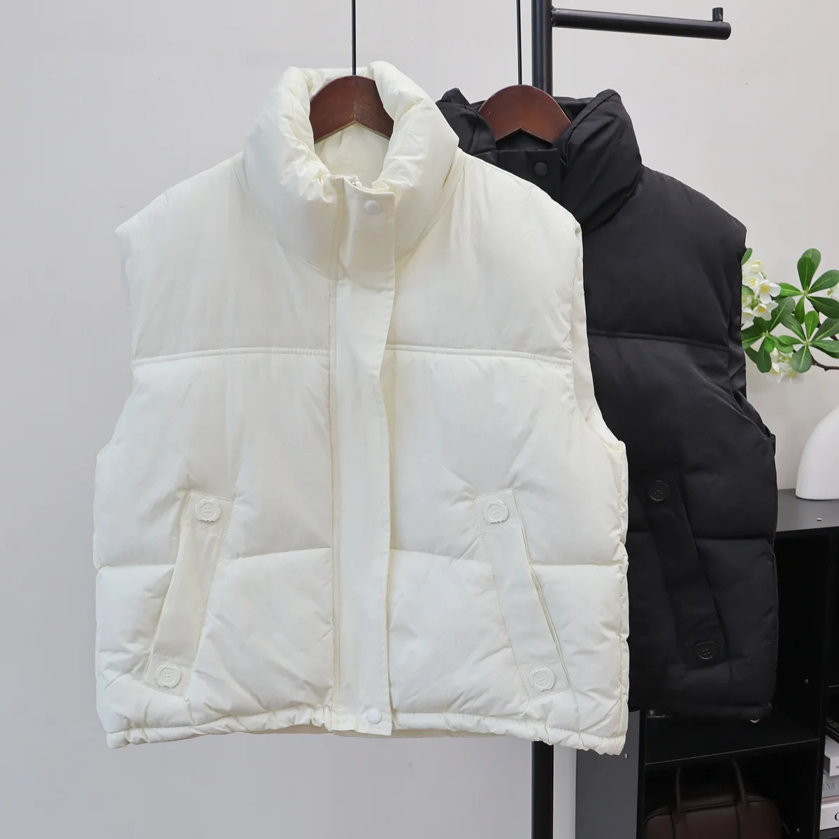 

Женская парка-жилет, куртки, повседневные однотонные короткие пальто без рукавов, воротник-стойка, карманы на молнии, свободная куртка, офисная женская зима 2023 г.