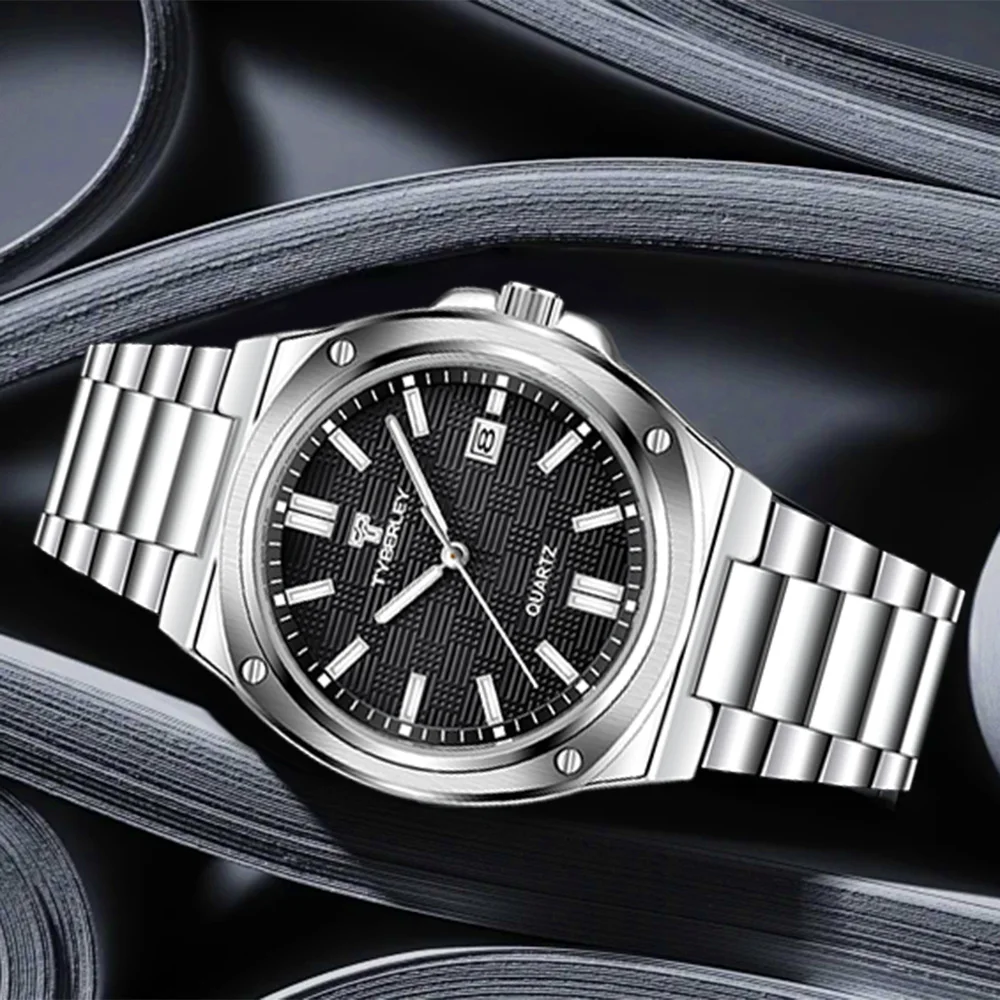 

2026 latest design 39mm men's luxury quartz watches high-strength glass men's fashion watch stainless steel luminous calendar