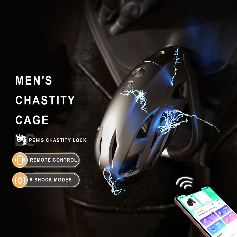 APP Controlled Shock Chastity Cage for Men Adjustable Breathable Penis Lock with 9 E-Stim Modes Magnetic Charge Multiple Rings view 2