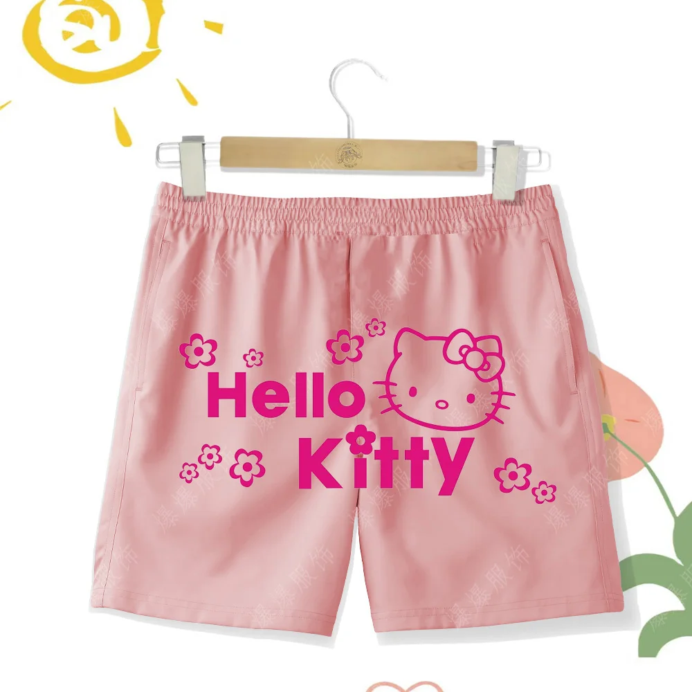 HelloKitty Beach Pants Girls Summer cartoon Cute Sanrio series printed letters casual sweet kt Cat girl shorts