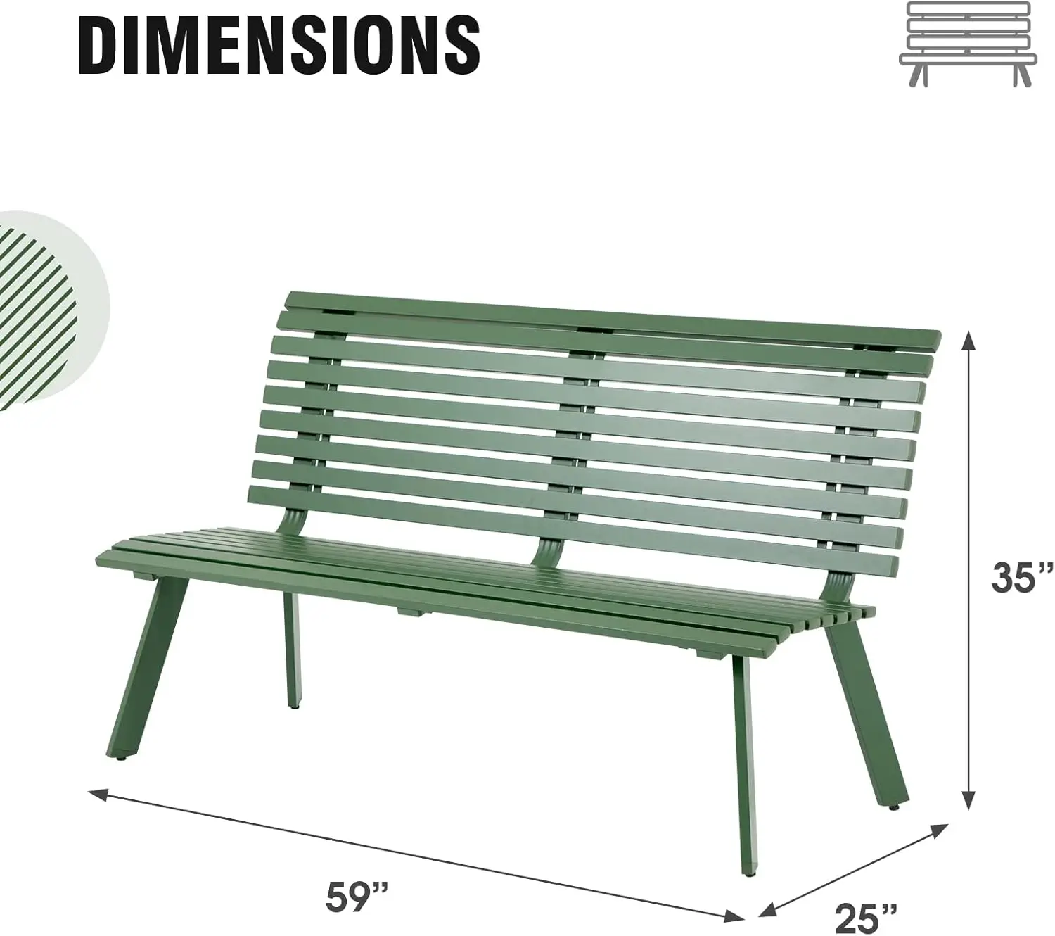 Outdoor Aluminum Garden Bench Patio Porch Chair Furniture Slatted Design w/Backrest Green