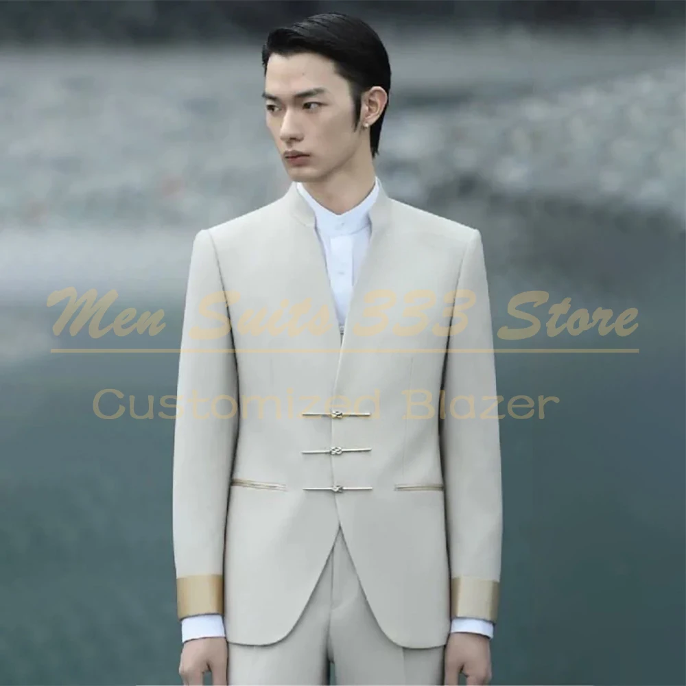 Designer Men's Suits Fashion Single Breasted Stand Lapel Blazer High Quality 2 Piece Jacket Pants For Wedding Outfits Costume