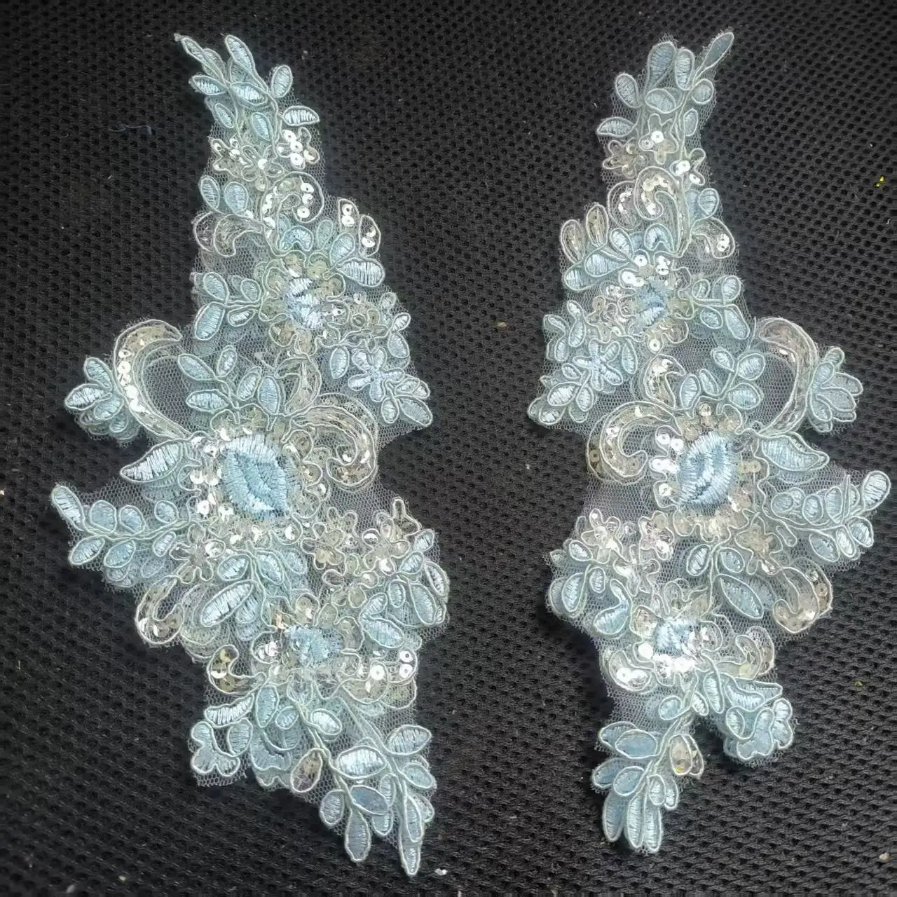 5 пар/10 шт. 10x21 см небесно-голубые блестки Венецианская кружевная отделка свадебное шитье аппликация ремесла кружевная ткань для украшения свадебного платья