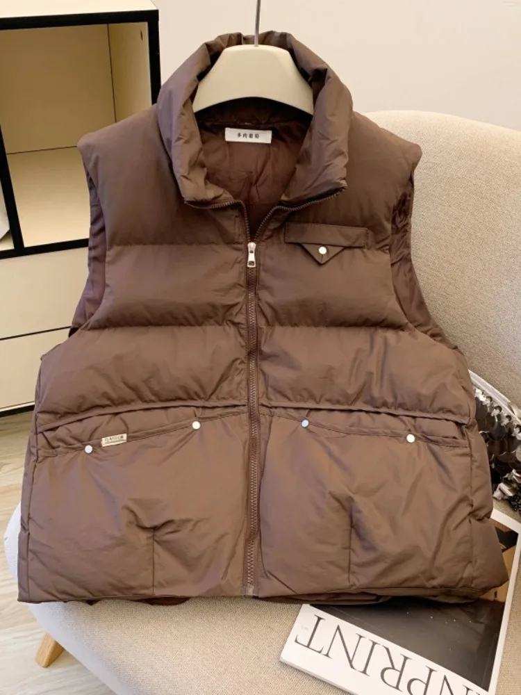 Gilet in cotone Thiened da donna Colletto alla coreana per pendolari invernali Abbigliamento da lavoro Jaet Gilet capispalla larghi Chiusura con cerniera calda