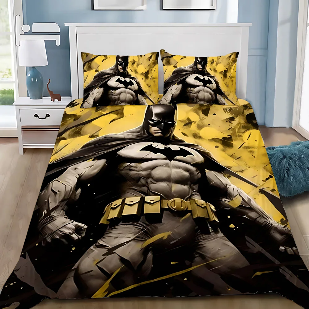 Duvet Cover Pillowcase Bedding Set Cartoon B-Batmans Adult Boy Girl Bedroom Decoration Children Gift Single Double Large Size