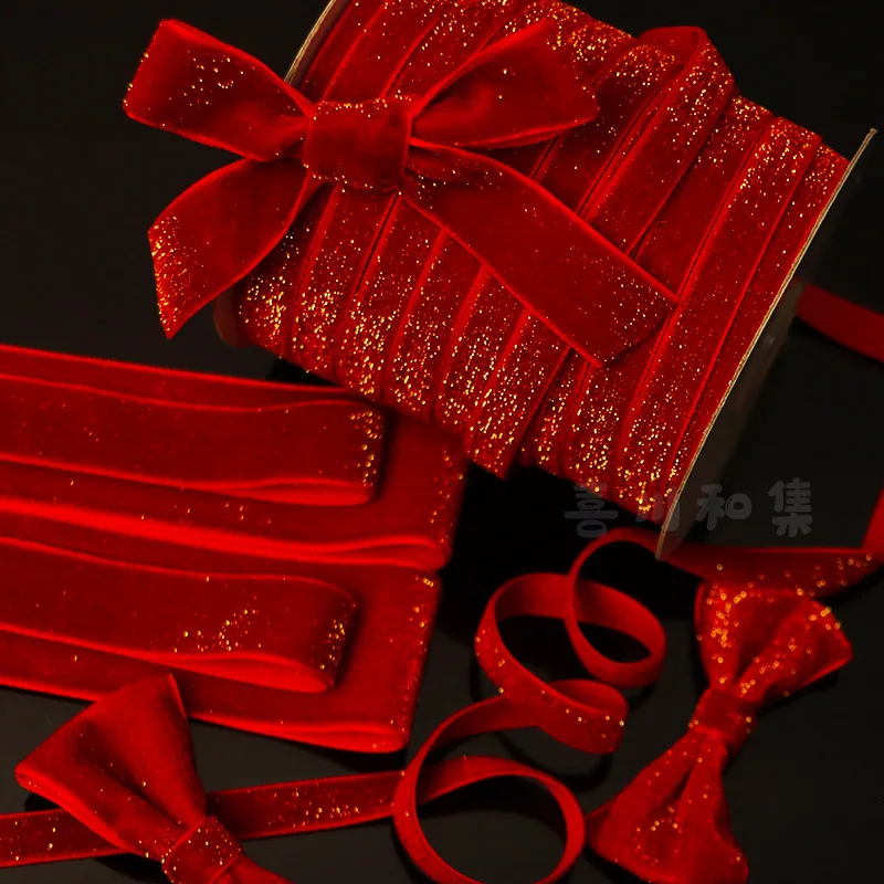 5Yards Christmas Velvet Ribbon New Year Red Festival Ribbon Bows Gift Box Packaging Ribbon Festival Scene 6/10/15/20/25/38mm