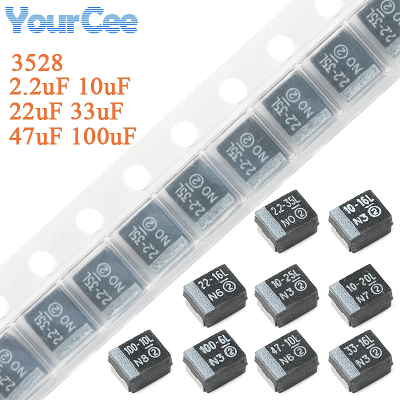 10 teile/los 1206 3528 6032 7343 SMD Tantal Kondensator 1uF 2,2uF 4,7uF 10uF 35V 16V 20V 25V 22uF 33uF 47uF 100uF 470uF 6,3V 10V