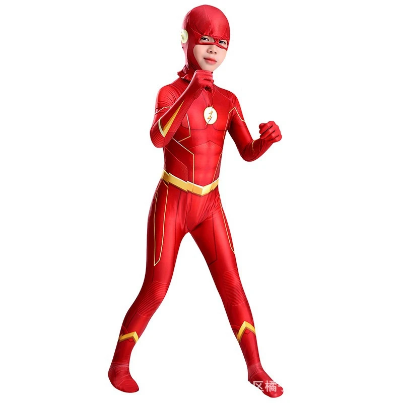 Miniso Kinder Erwachsenen Superhelden Flash Mann Cosplay Kostüm Bodysuit Maske Flash Mann Overall Halloween Karneval Party Kostüme