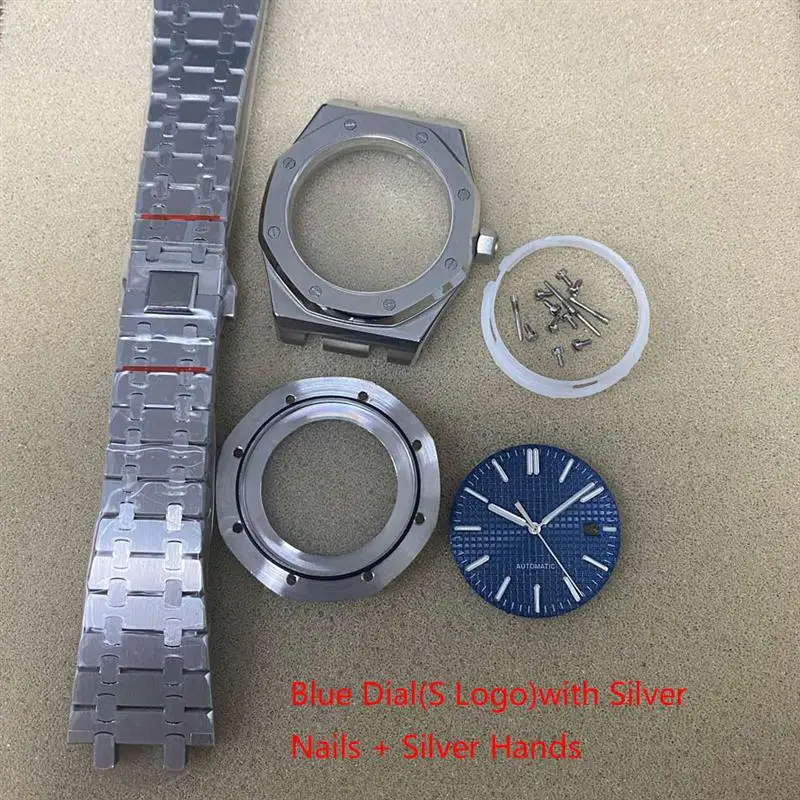 New 41mm Stainless Steel Mechanical Watch Case Strap Set Sapphire Glass S Dial Men's Case for NH35/NH36/4R/7S Movement