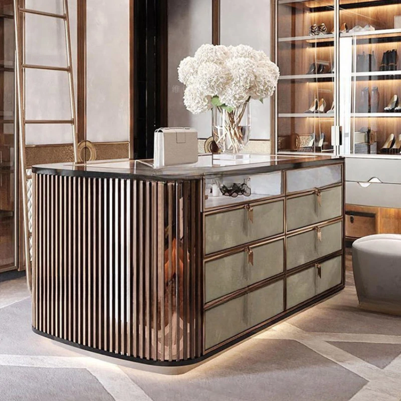 New stainless steel middle inverted cloakroom middle island cabinet guide table storage cabinet