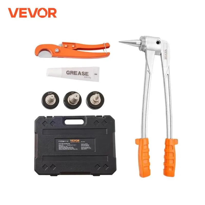 VEVOR Pipe Tube Expander Manual Hydraulic PEX Tubing Expanding with 3 Expansion Heads Pipe Cutter Tool for Copper Pipe Repairing